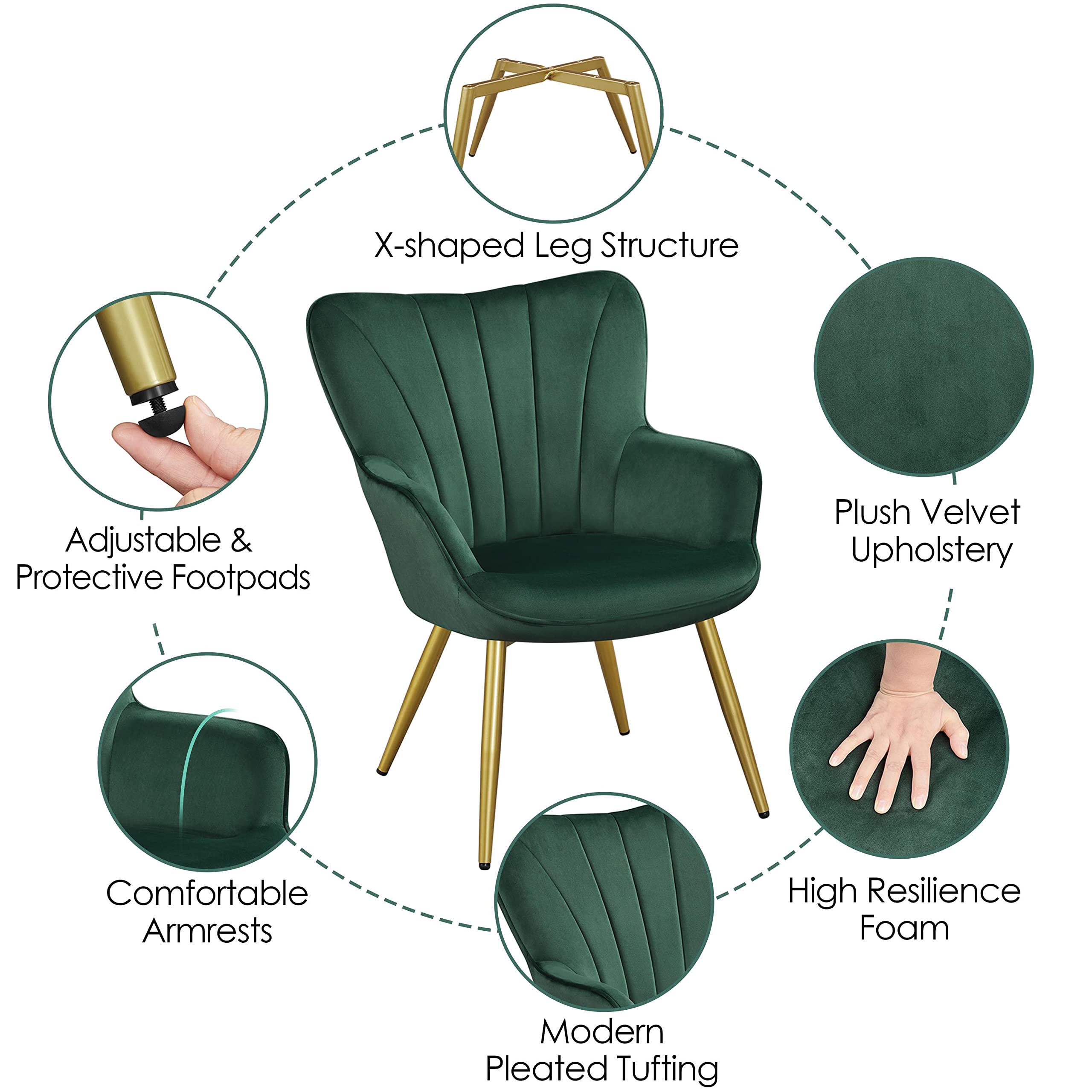 Yaheetech Modern Tub Chair Velvet Fabric Armchair with High Back, Green