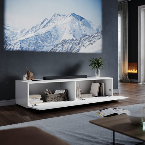 ELEGANT Gloss White Floating TV Unit Cabinet 140x30x40mm