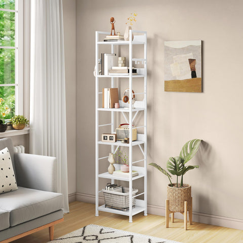 YITAHOME 6 Tier Bookcase, Industrial Book Shelf, Metal Frame and Wooden Shelves, Tall Shelving Unit with 4 Hooks