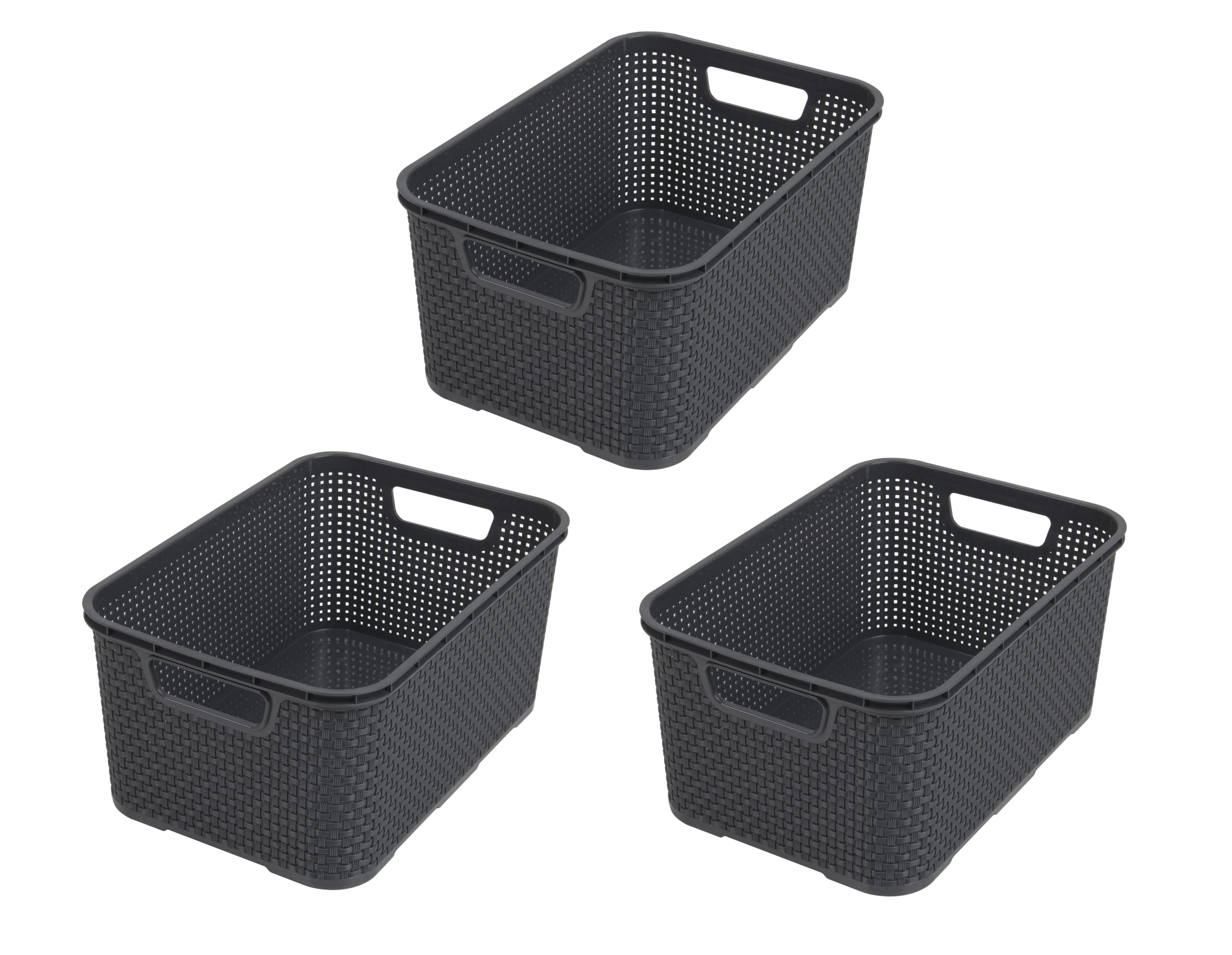 BranQ - Home essential Basket in Rattan Design Set of 4 Size M 10 L Polypropylene Plastic Anthracite