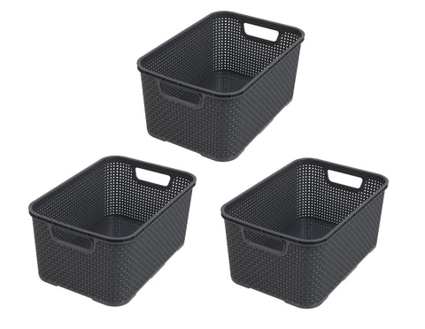BranQ - Home essential Basket in Rattan Design Set of 4 Size M 10 L Polypropylene Plastic Anthracite