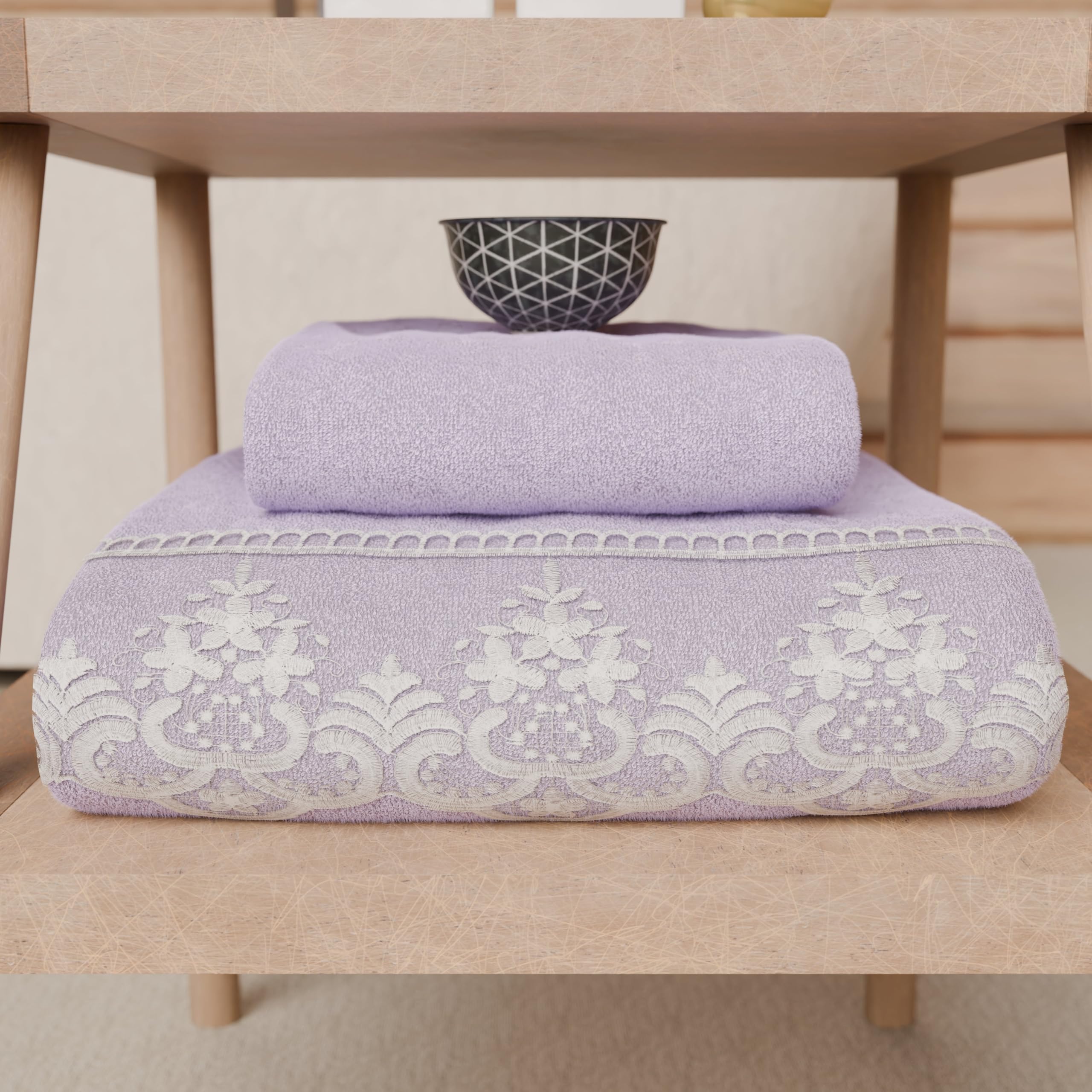 PETTI Artigiani Italiani - 100% Cotton Terry Bath Towels, 1+1 Towel Set, 2 Pieces 1 Face Towel and 1 Hand Towel, Lilac