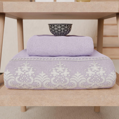 PETTI Artigiani Italiani - 100% Cotton Terry Bath Towels, 1+1 Towel Set, 2 Pieces 1 Face Towel and 1 Hand Towel, Lilac