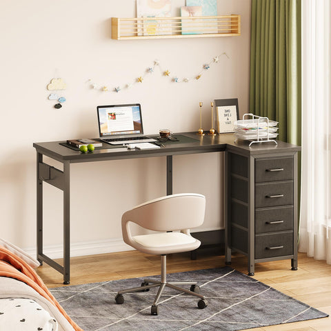 Coleshome Small Corner Desk with Drawers for Home Office, 120x70 cm, Black