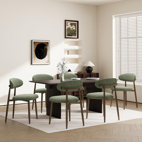 Dining Chairs Set of 6, Upholstered Dining Room Chairs with Ergonomic Curved Backrest, Metal Frame Kitchen Chairs