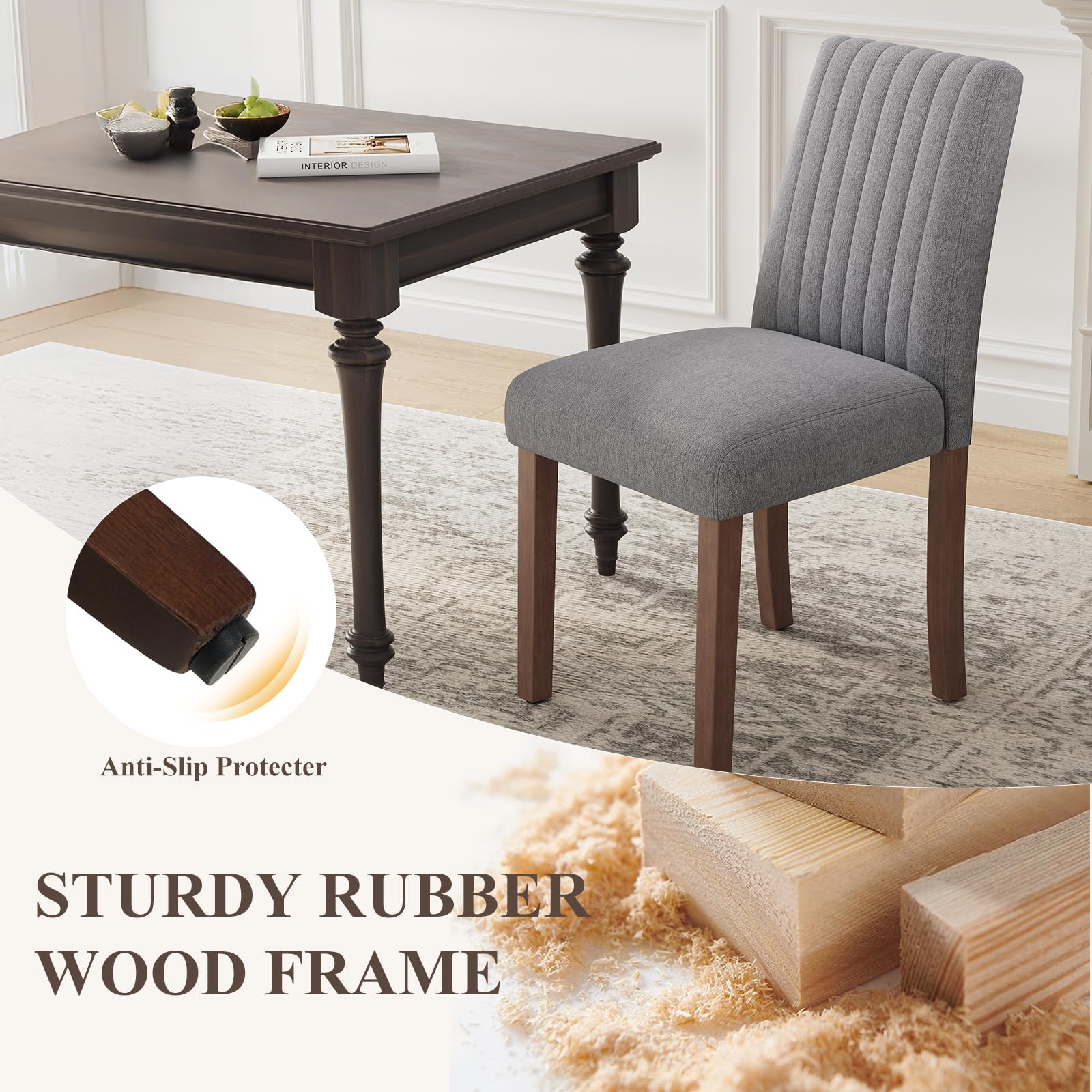 COLAMY Dining Chairs Set of 6 with Thick Seat Cushion, Fabric Chairs for Dining Room with Wood Legs and Ergonomic High Back