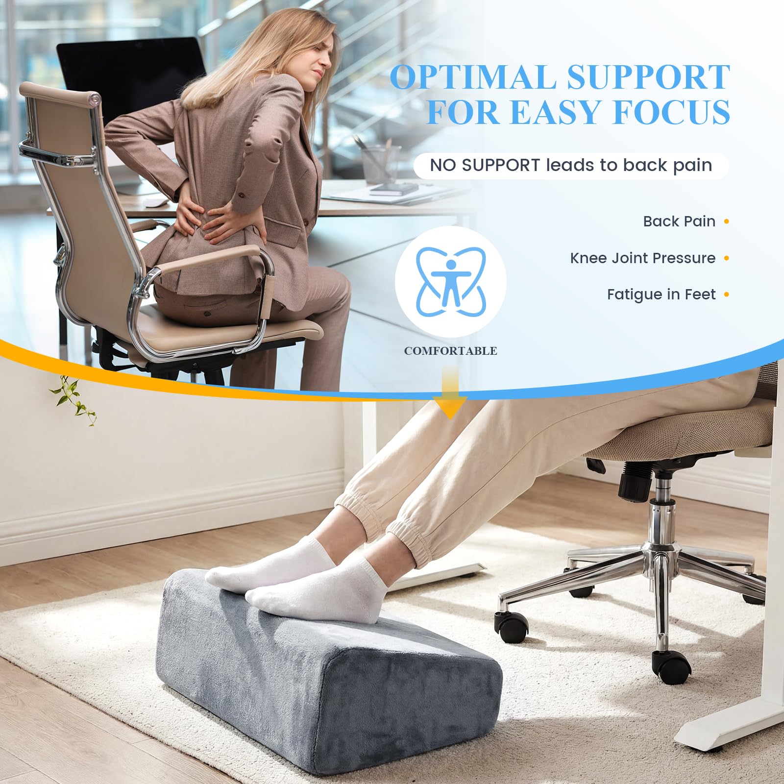 Adjustable Foot Rest Under Desk for Office, Ergonomic Memory Foam Foot Rest with 3 Height Settings, Washable Cover Desk Footrest for Home