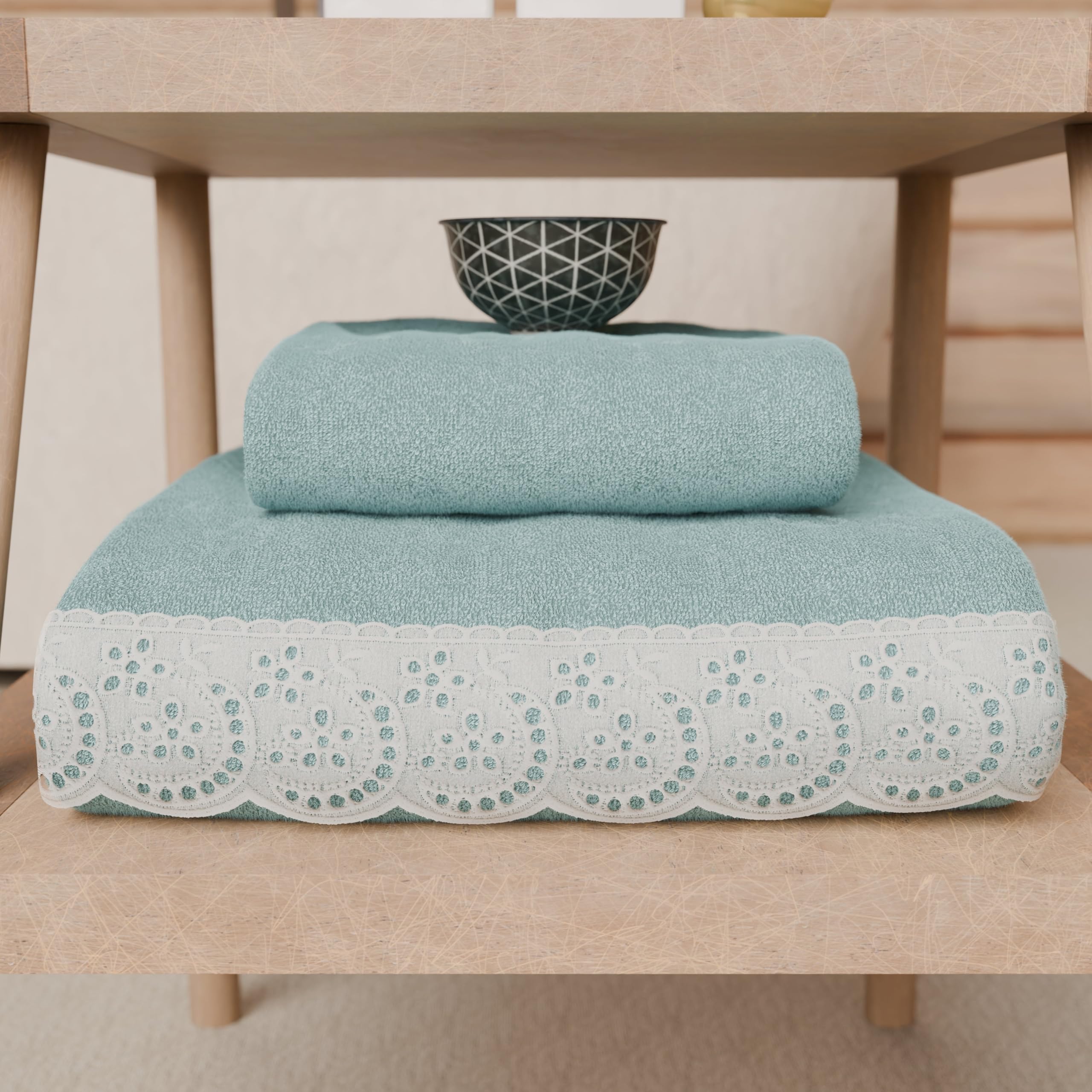 PETTI Artigiani Italiani - 100% Cotton Terry Bath Towels, 1+1 Towel Set, 2 Pieces 1 Face Towel and 1 Hand Towel, Aquamarine