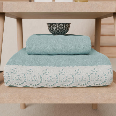 PETTI Artigiani Italiani - 100% Cotton Terry Bath Towels, 1+1 Towel Set, 2 Pieces 1 Face Towel and 1 Hand Towel, Aquamarine