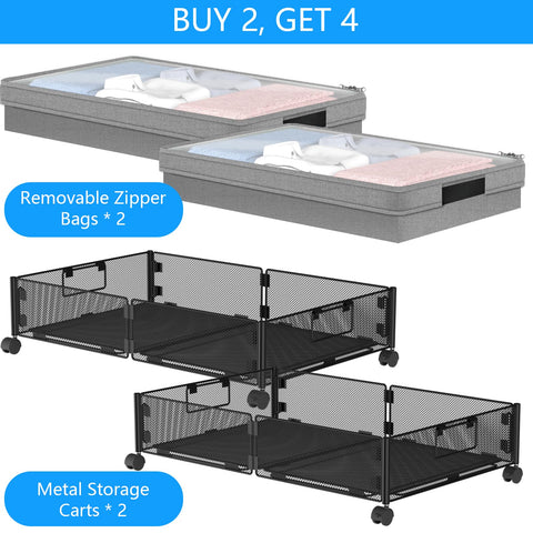 VyGrow Metal Under Bed Storage Containers 2Pack, Rectangular with Wheels & Removable Dust Bags, 24"L x 15.8"W x 5.9"H, 26L Capacity Each