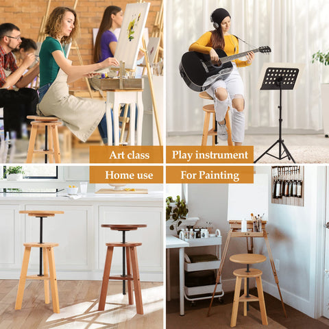 VISWIN Wooden Drafting Stool, 19-26" Adjustable Height, Solid Beech Wood Stool for Studio, Office, Home Kitchen, Bars, Artist Stool Chair for Painting
