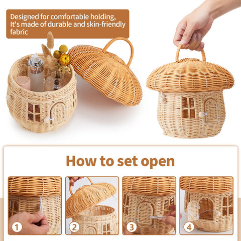 Handcrafted Rattan Mushroom-Shaped Basket for Toy Storage, Outdoor Organizing & Home Décor