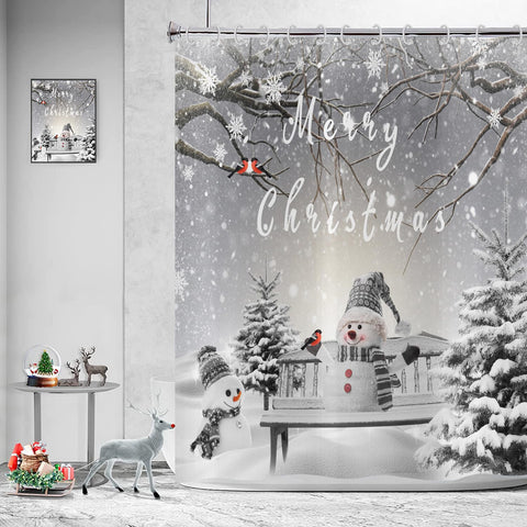 Hnmdmyi Christmas Shower Curtain 180x200, Winter Snowman Snowflake Xmas Tree Cardinal Bird Holiday Grey Bathroom Curtains with Hooks Waterproof