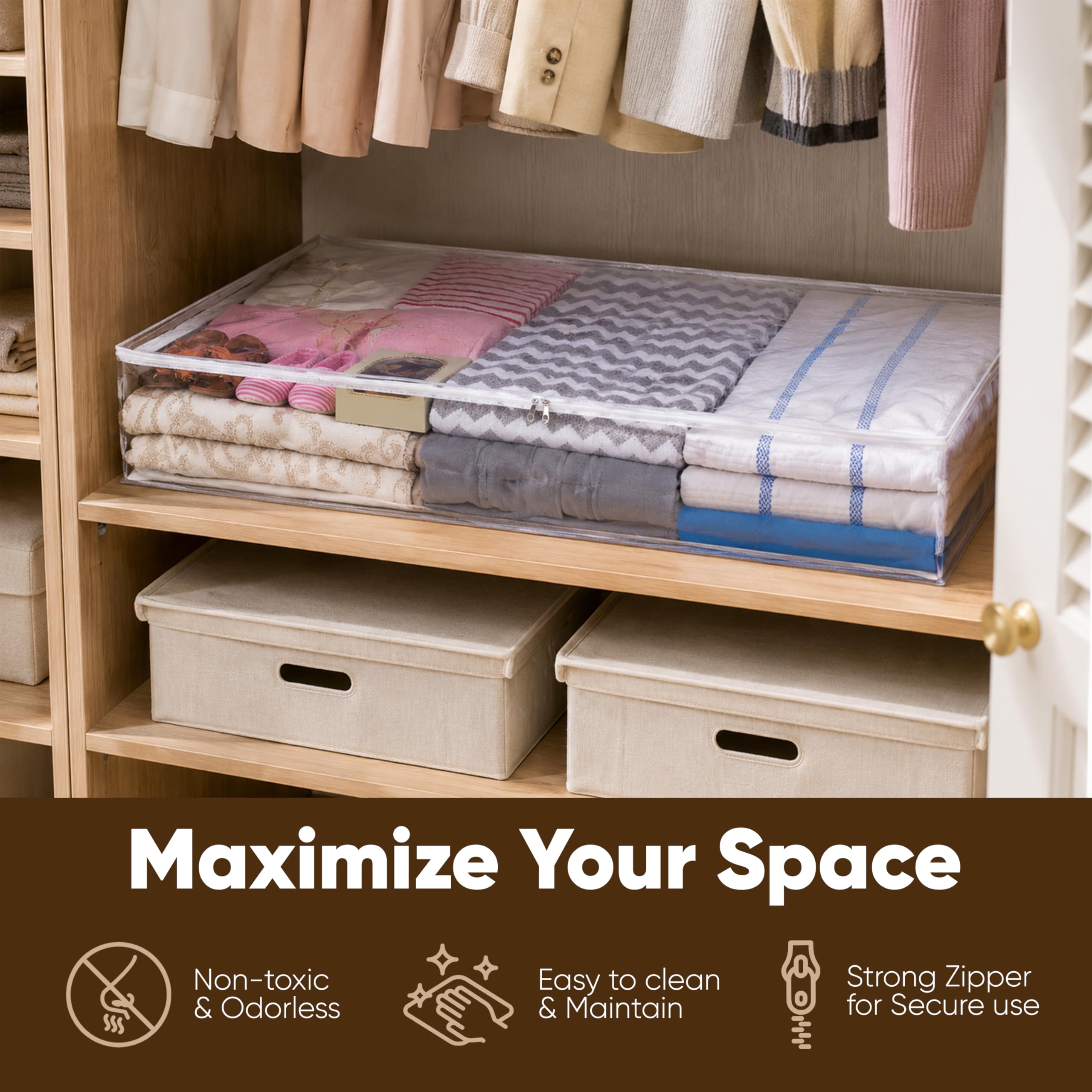 Masirs Clear Underbed Storage Bag, Durable Vinyl Material to Shield Your Contents from Dust, Dirt and Moisture