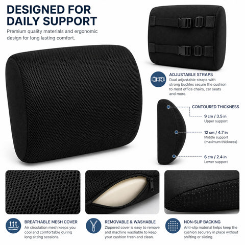 Lumbar Support Pillow for Office Chair & Car | Memory Foam Backrest