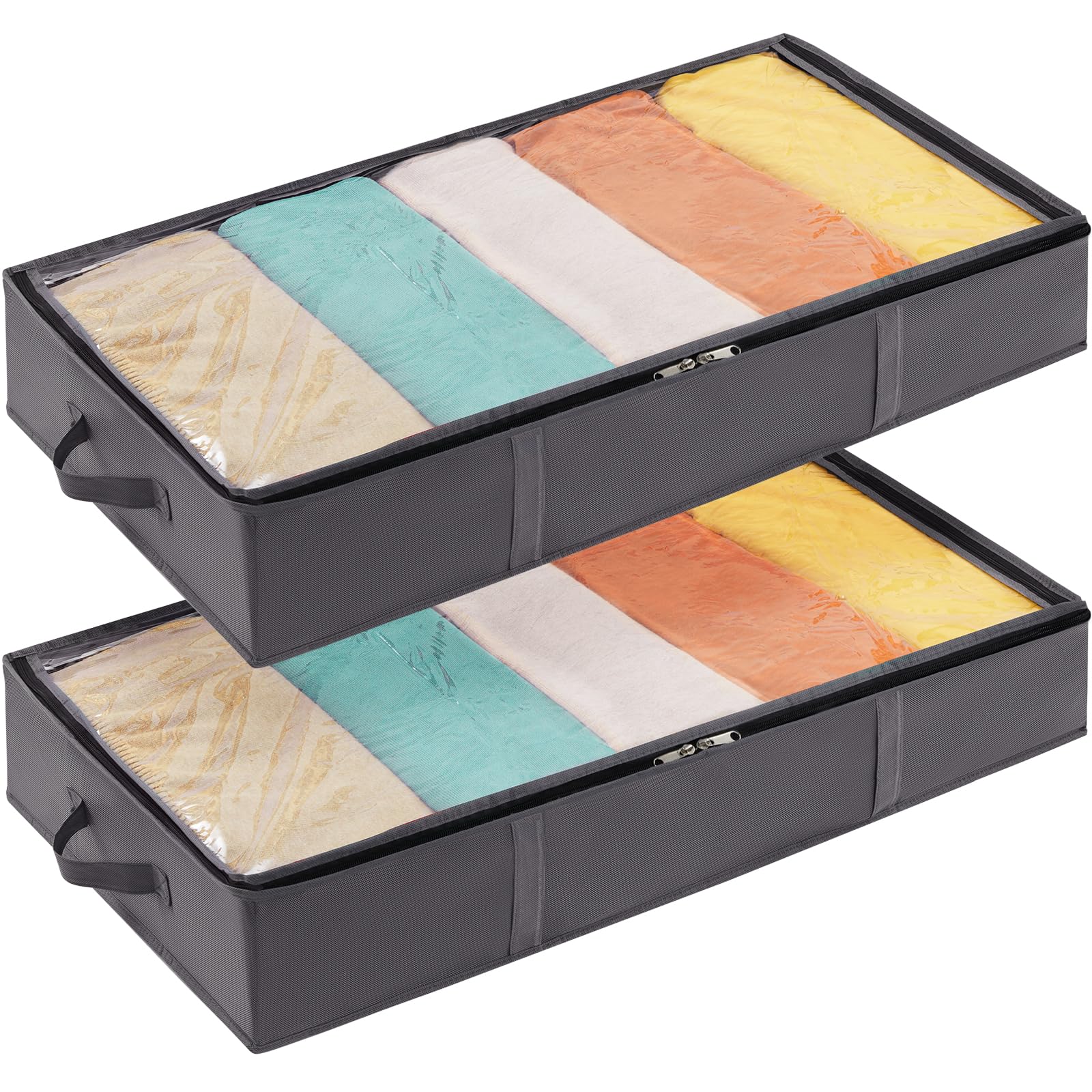 Lifewit 2 Pack 65L Under Bed Storage, Underbed Storage Boxes with Lid Clothes Storage Bag Wardrobe Storage Organiser with Reinforced Handle