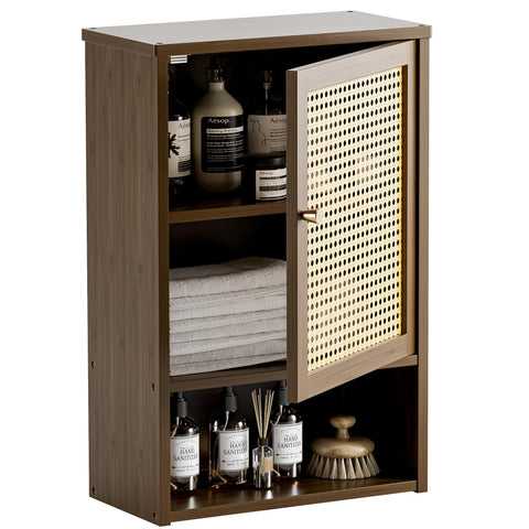 HITNET Bathroom Cabinet Wall Mounted, Rattan Medicine Cabinet, Bamboo Hanging Storage Organizer Over the Toilet with Adjustable Shelf for Living Room