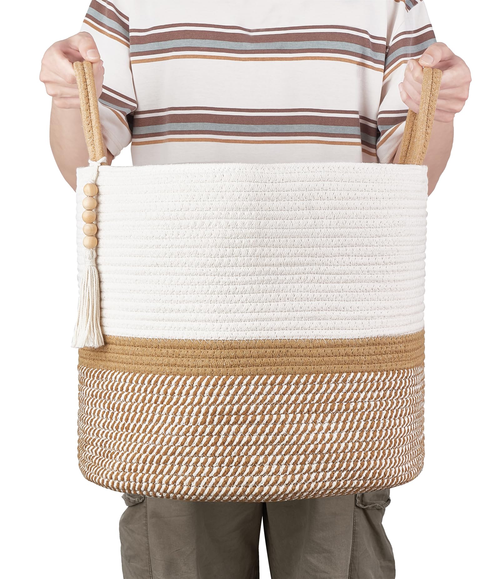 Mkono Woven Storage Basket for Blanket, Toys Plant Organizer, 16"W x 13.8"L