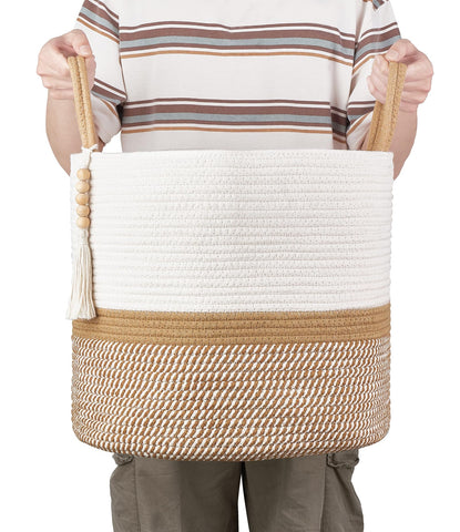 Mkono Woven Storage Basket for Blanket, Toys Plant Organizer, 16"W x 13.8"L