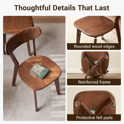 100% FAS Solid Oak Dining Chairs 2PCS Curved Backrest Wooden Side Chairs