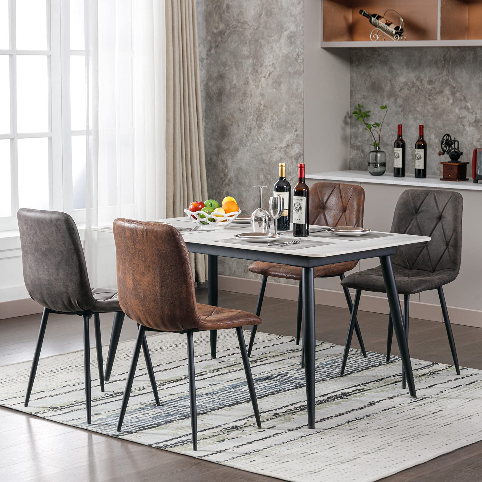 Set of 4 Dining Chairs for Dining Room, Faux Suede Kitchen Chairs, Gray