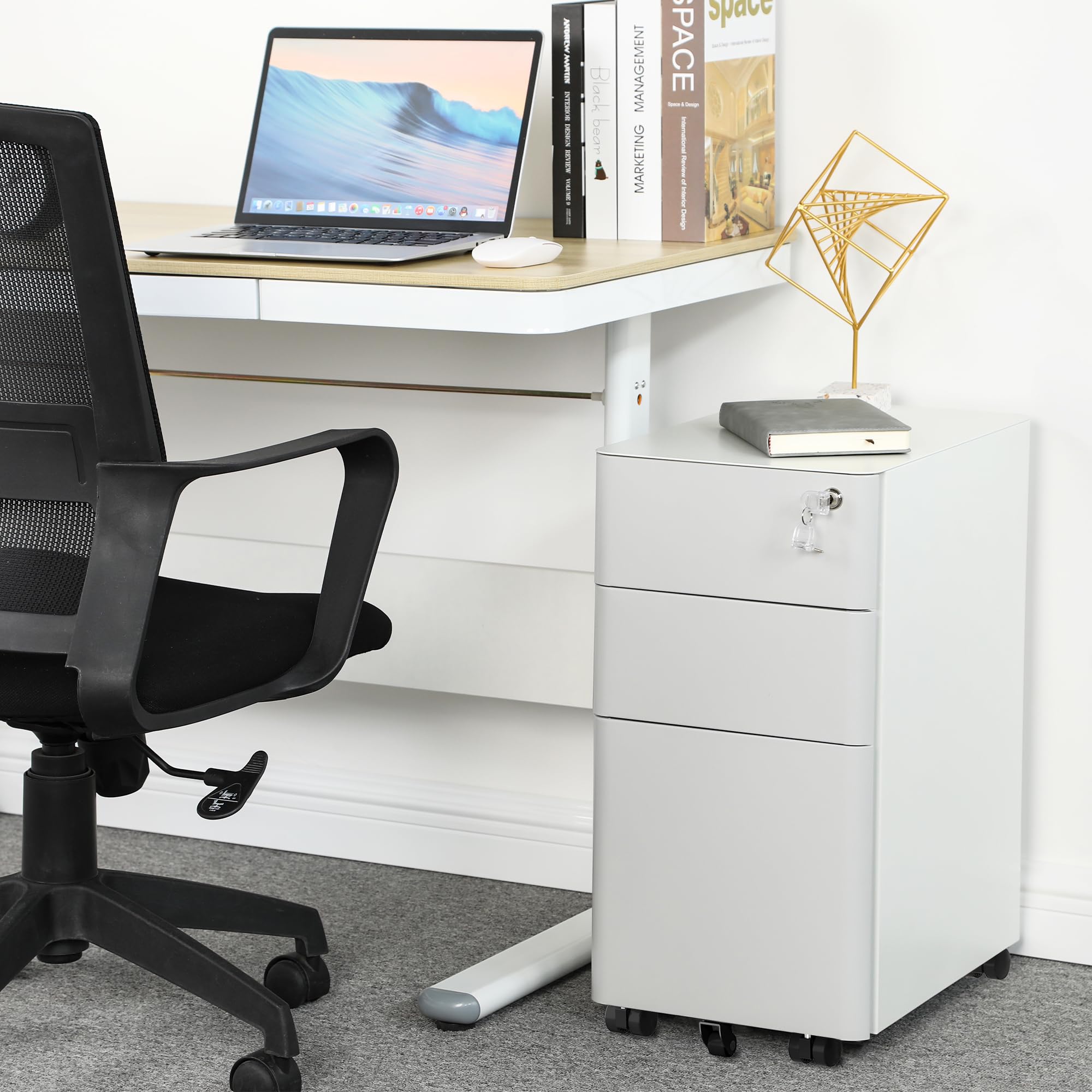 YITAHOME 3-Drawer Metal Filing Cabinet Office Drawers with Keys, Compact Slim Portable File Cabinet