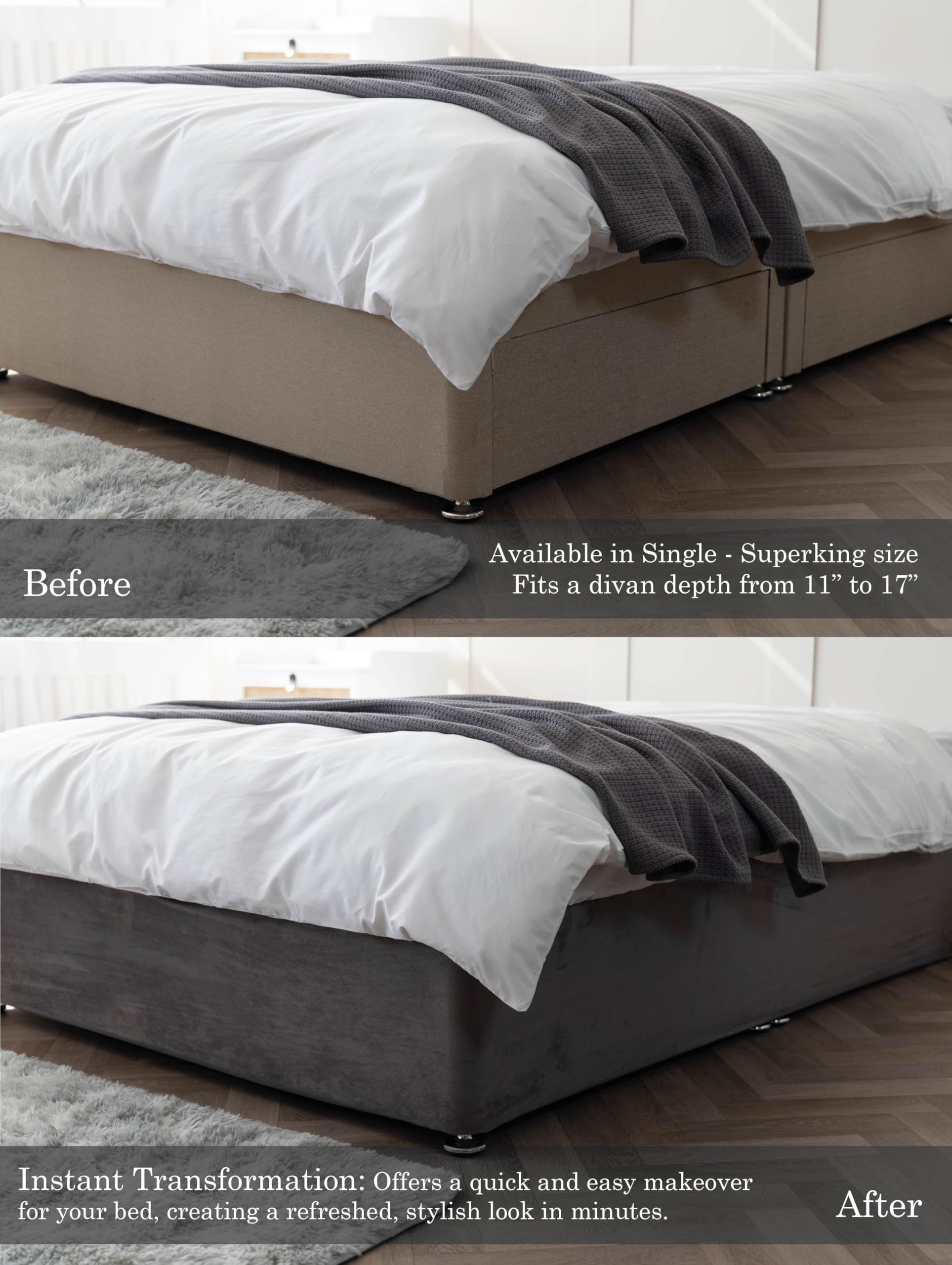 Belledorm 19" Extra Deep Base Wrap Valance Sheet - Transforms a drab looking bed base divan - Luxury Faux Suede (Cloud, King)