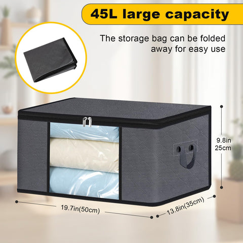 HiBaBy 45L Clothes Storage Bag, Foldable Storage Boxes with Lids Underbed Wardrobe Storage Organiser with Clear Window Moving Bags for Clothing