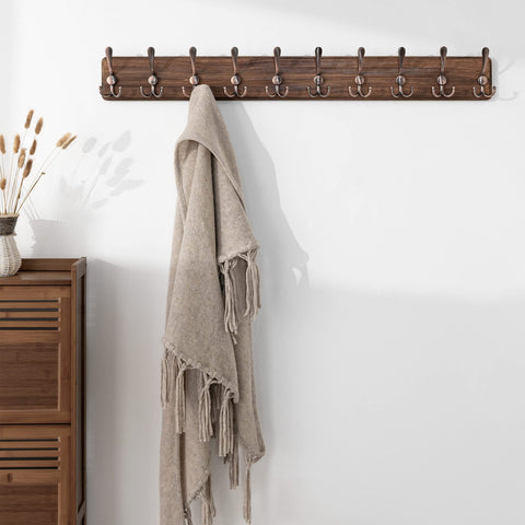 SKOLOO Coat Rack Wall Mounted - 38.3'' Long, Pack of 2, Wooden, Heavy Duty, Rustic Coat Hooks for Wall