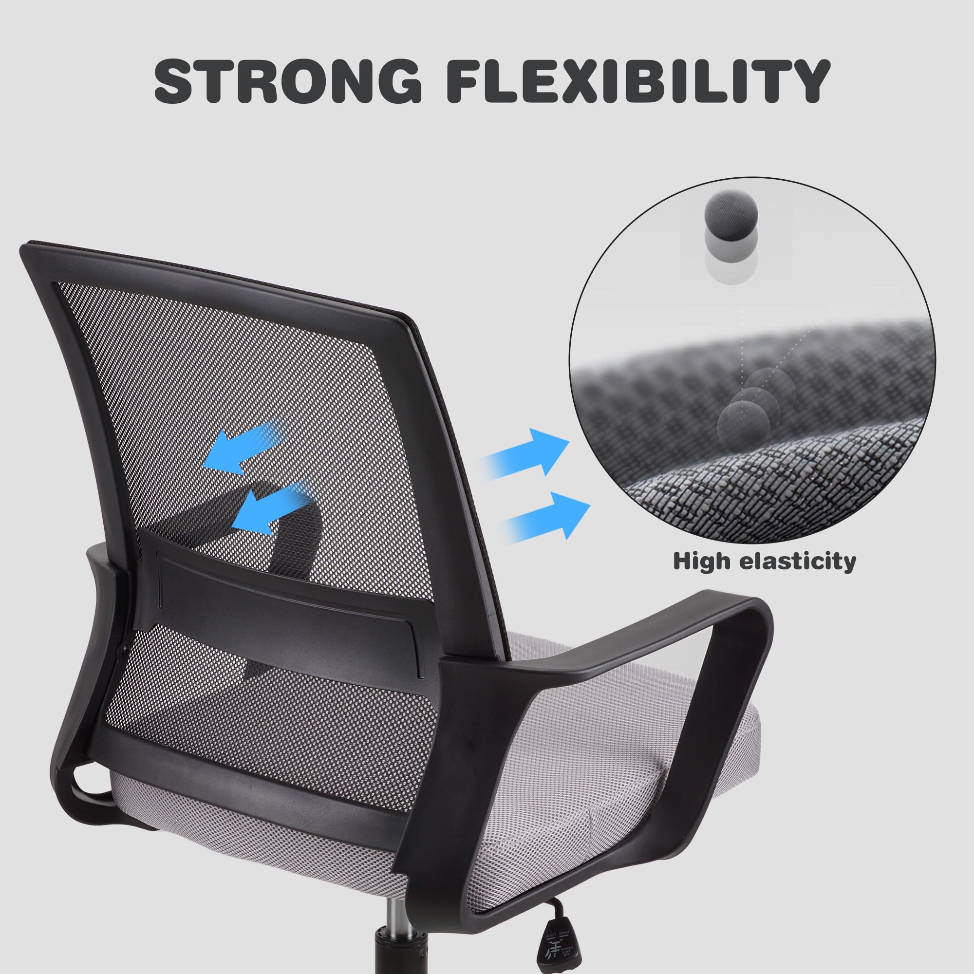 T-THREE.Adjustable office chair, ergonomic mesh swivel seat, with lumbar support, height adjustment, 360° rotation, and tilt function