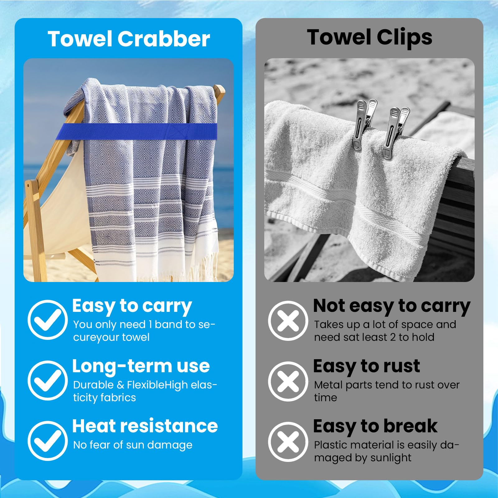 8-Pack Beach Towel Bands, Sun Lounger Towel Bands