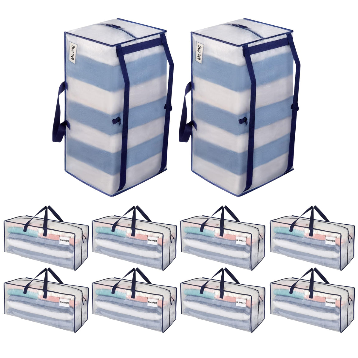 VENO 10 Pack Heavy-Duty Extra Large Moving Bags W/Backpack Straps, Moving House Essentials, Strong Handles & Zips, Clothes Storage, Packing