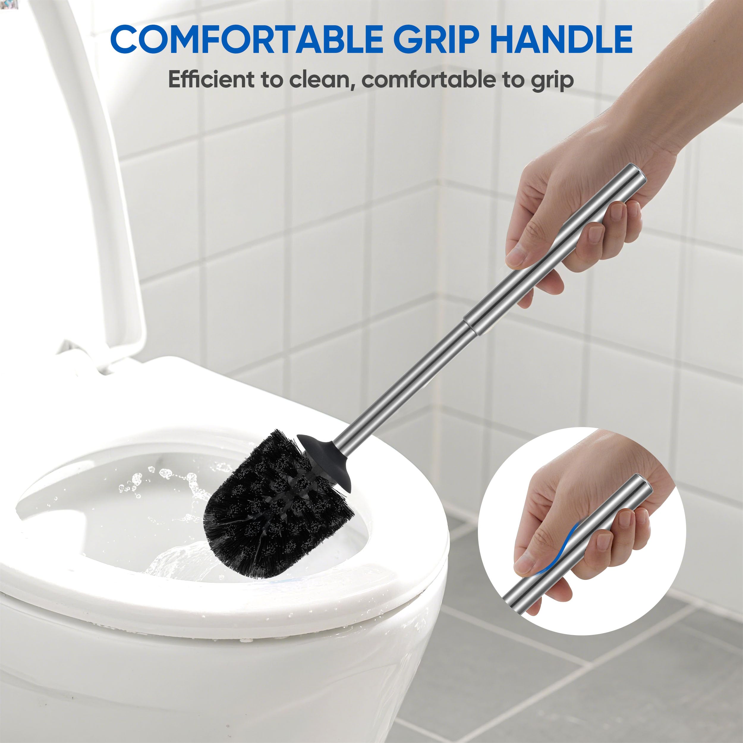 Toilet Brush Set with Holder Stainless Steel Toilet Scrubber Lavatory Bathroom Cleaning Brushes and Case Anti-Rust High Denstity Moderate Hardness