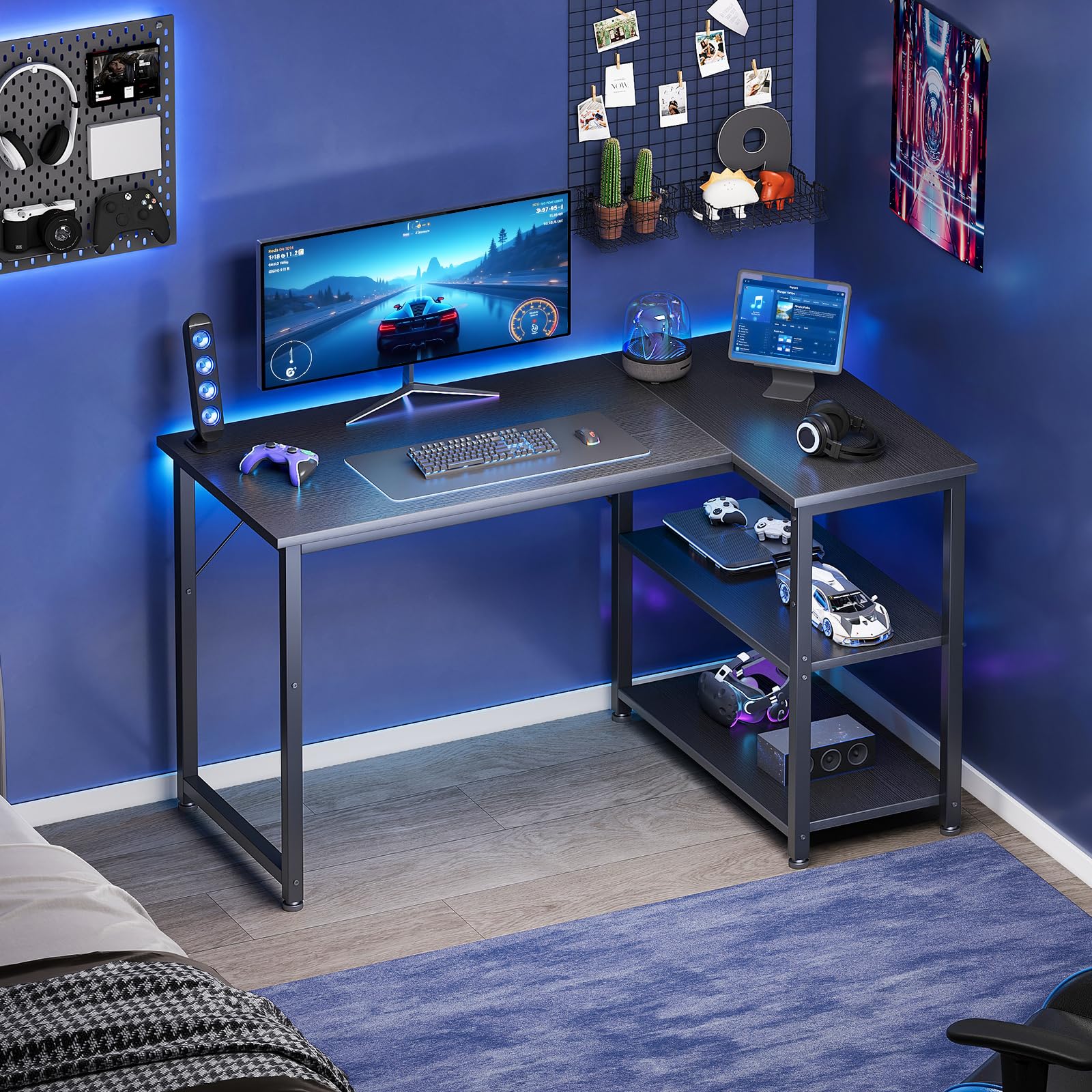 Coleshome L Shaped Gaming Desk for Small Space, 100x70 cm Black