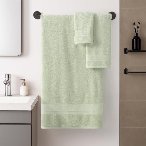 REDKISS 8 Piece Sage Green Towels Set with Hanging Loop-Quick Drying & Soft
