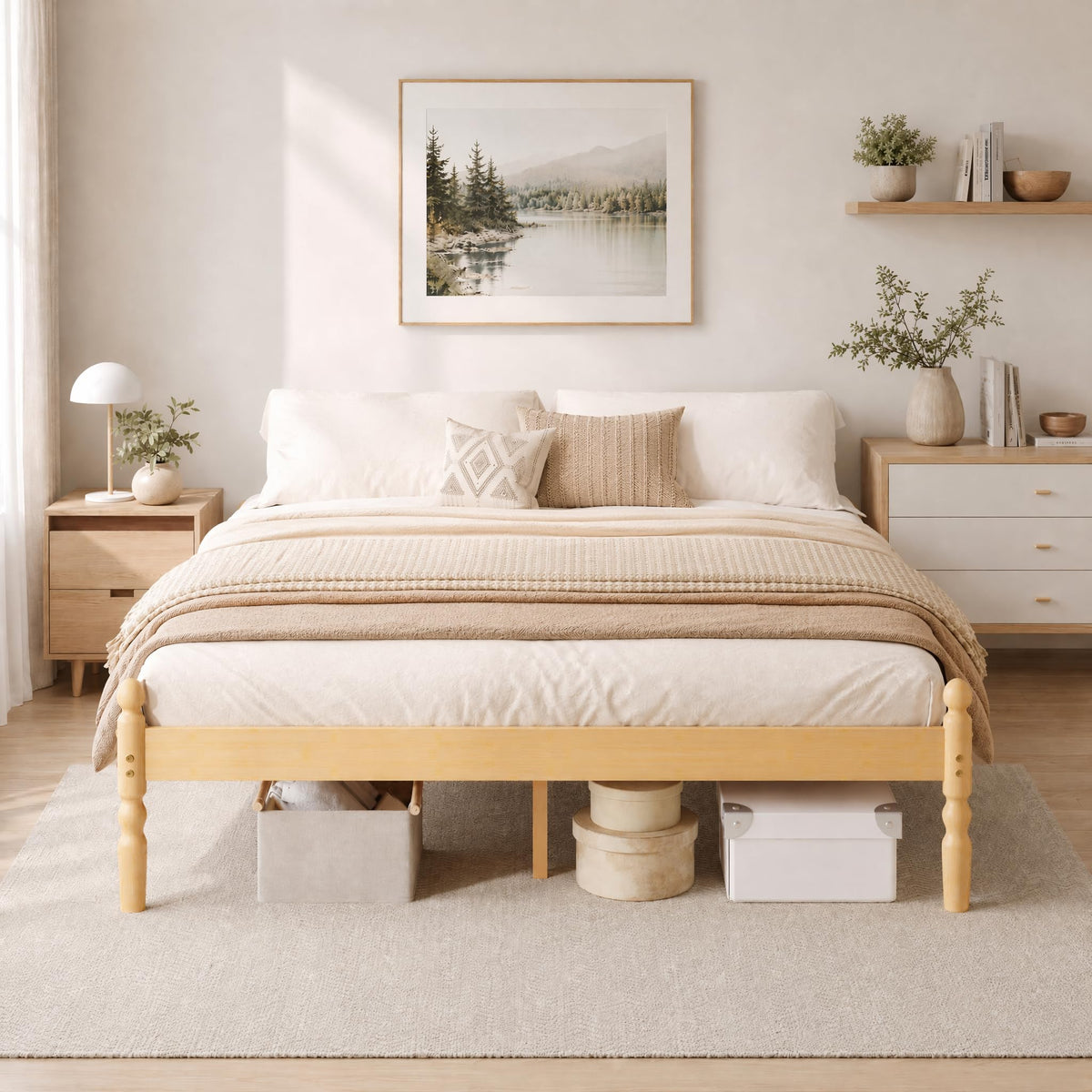 APEXTELLA HOME King Bed Frame 14-inch Natural Bamboo Wood Platform Bed with Metal Slats Support and Mattress Slide Stopper, Underbed Storage Space