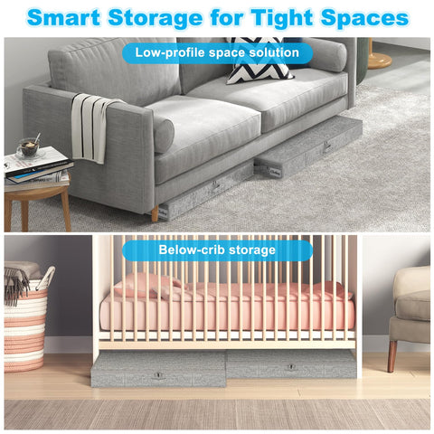 2 Pack Under Bed Storage Box with Lid, 10cm Tall Shallow Underbed Storage Bags with Zip