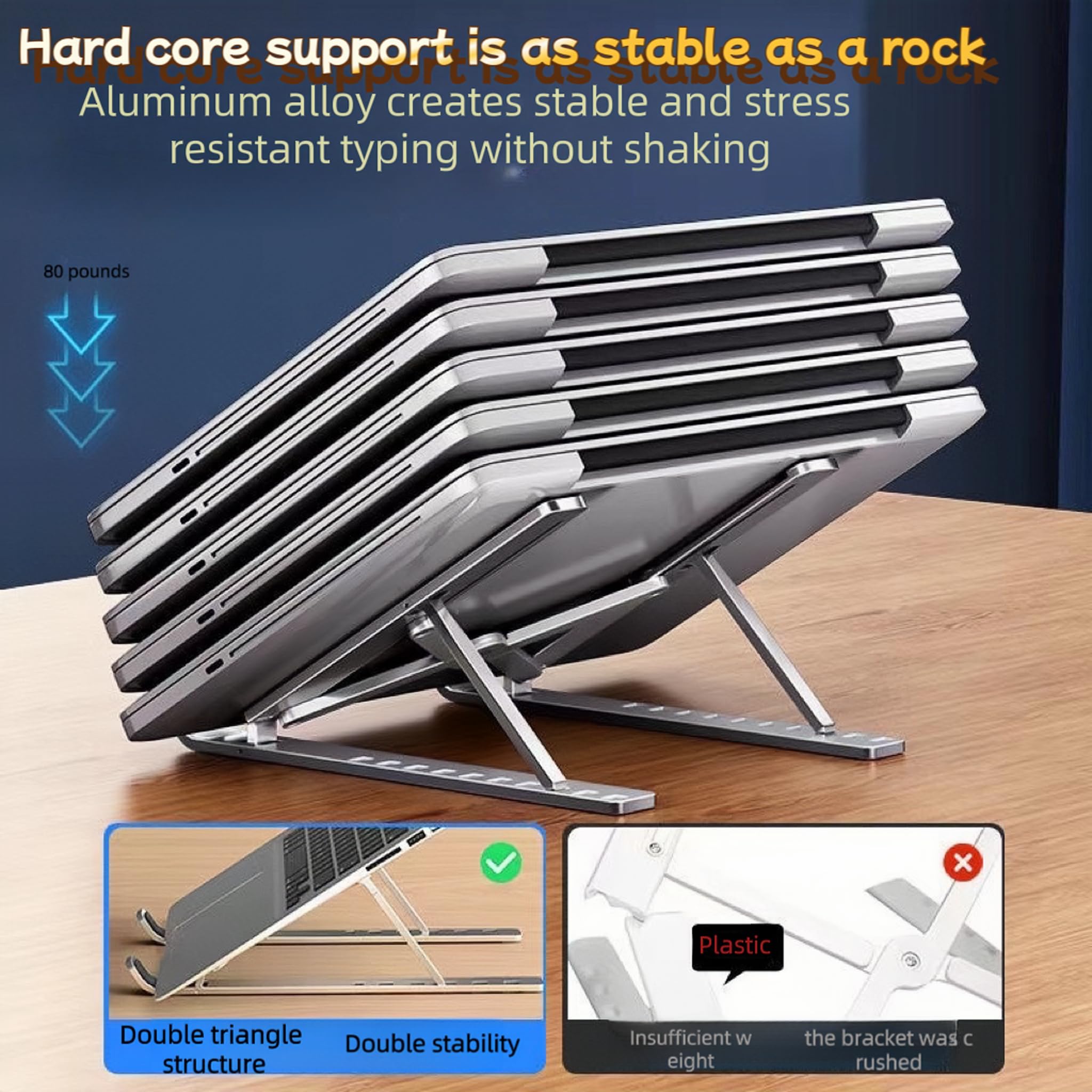 JUNEYE Laptop Stand Lap Desk, Ergonomic Foldable Computer Stand with Adjustable Height, Ventilated Aluminium Alloy Riser Compatible with MacBook Air
