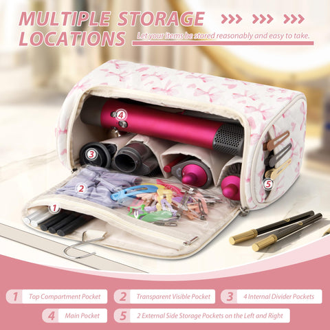 Linpr Travel Hair Dryer Bag with Hook for Dyson Airwrap Styler, Heart Pink
