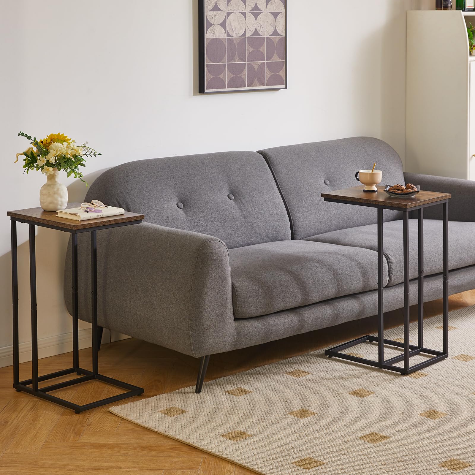 Aibiju C Shaped Side Table, Slide and Sofa Table, Coffee Table with Steel Frame for Living Room, Bedroom, Small Spaces