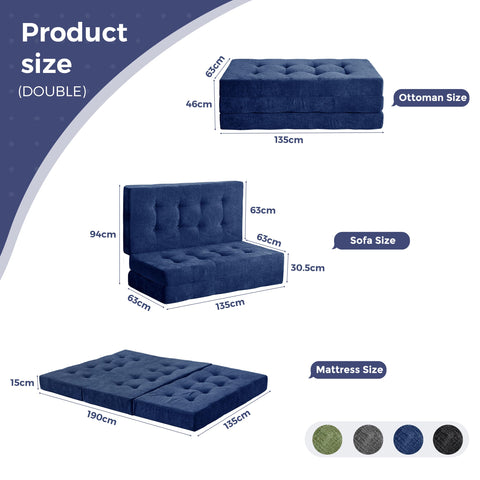 MAXYOYO Folding Mattress Chenille Fabric 15cm, Sofa Bed for Guest