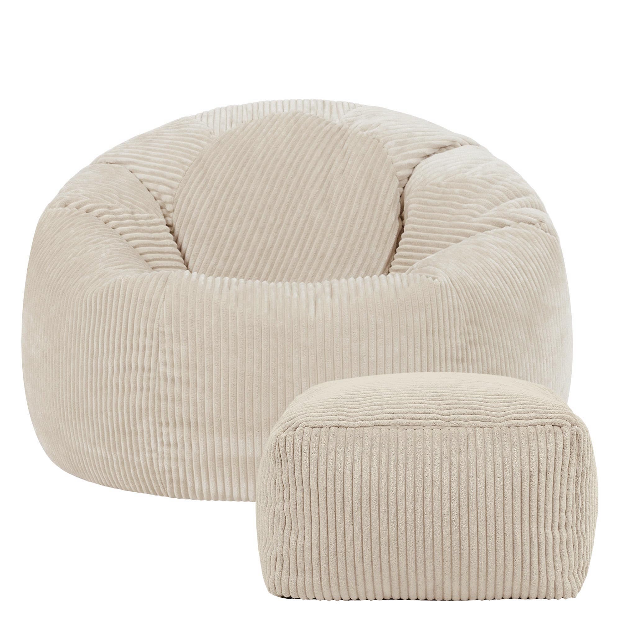 icon Kingston Cord Bean Bag & Footstool with Filling Included, Beige