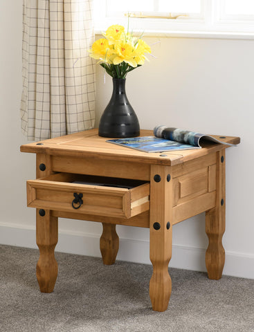 Seconique Corona 1 Drawer Lamp Table in Distressed Waxed Pine