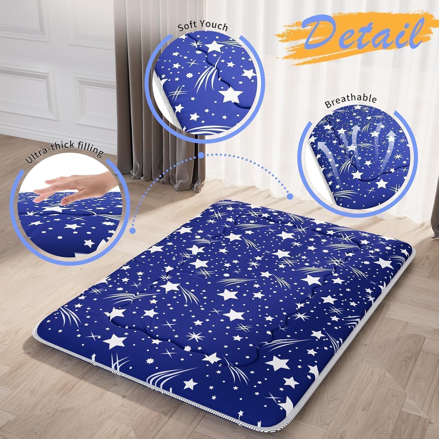 Kiseely Japanese Futon Mattress, Foldable Tatami Mat Portable Dormitory Sleeping Pad With Bag & Strap