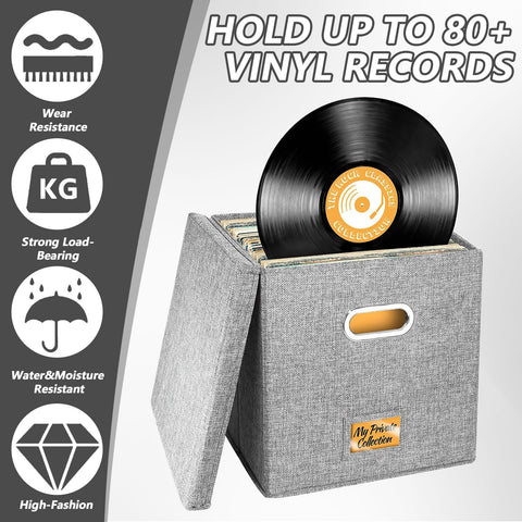4 PCS 12-inch Vinyl Record Storage Box,Folding LP Case with Lid & Handle
