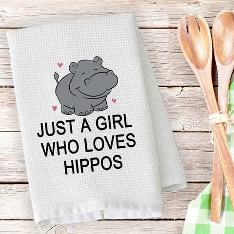PLITI Hippo Kitchen Towel Hippopotamus Gift Hippo Lover Gift Just A Girl Who Loves Hippos Dish Towel Hippo Theme Gift(Girl Lover hippos TWU)