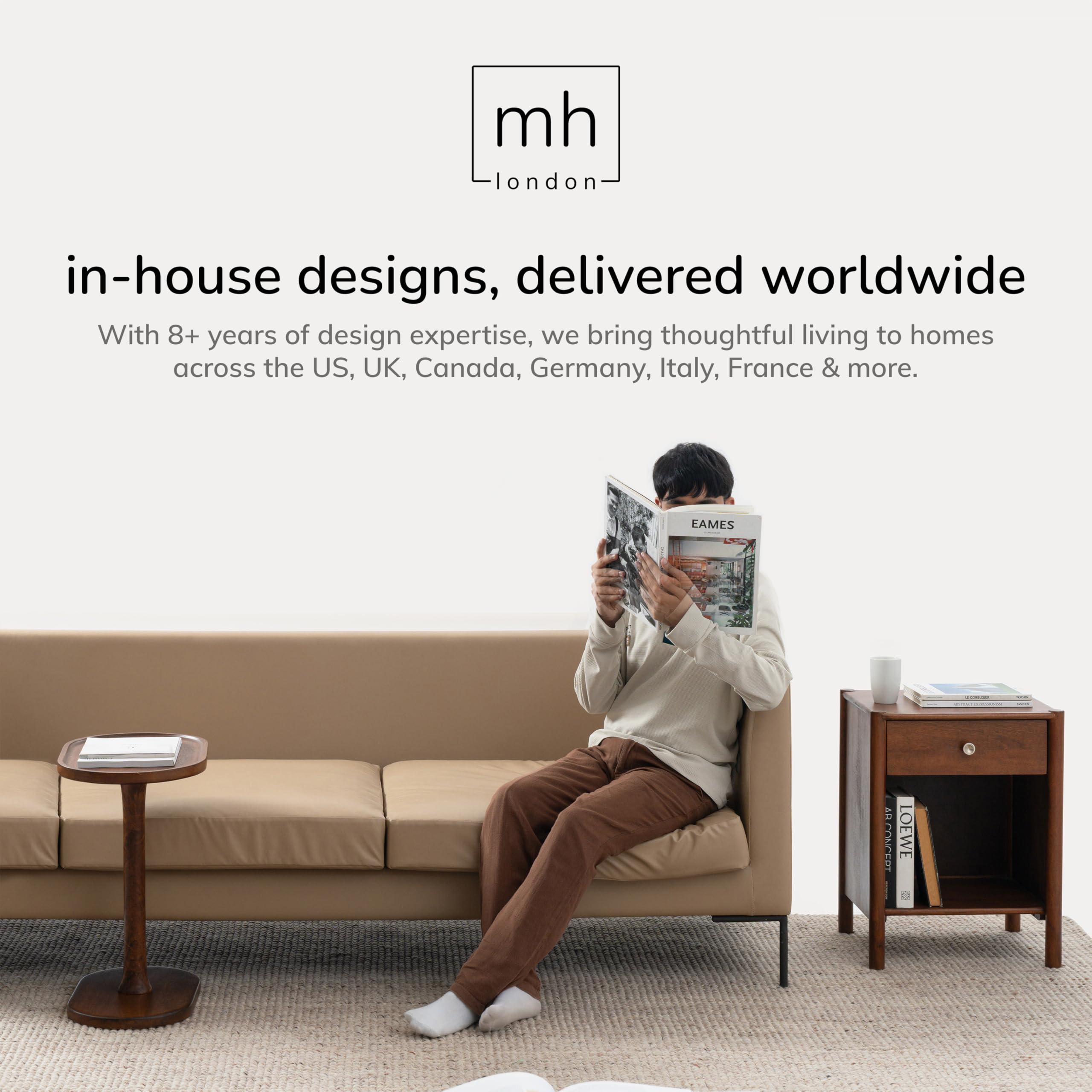 MH London Destiny Square Side End Table - 56cm Tall Solid Mango Wood Accent Table - Handmade Dark Espresso Nightstand for Living Room