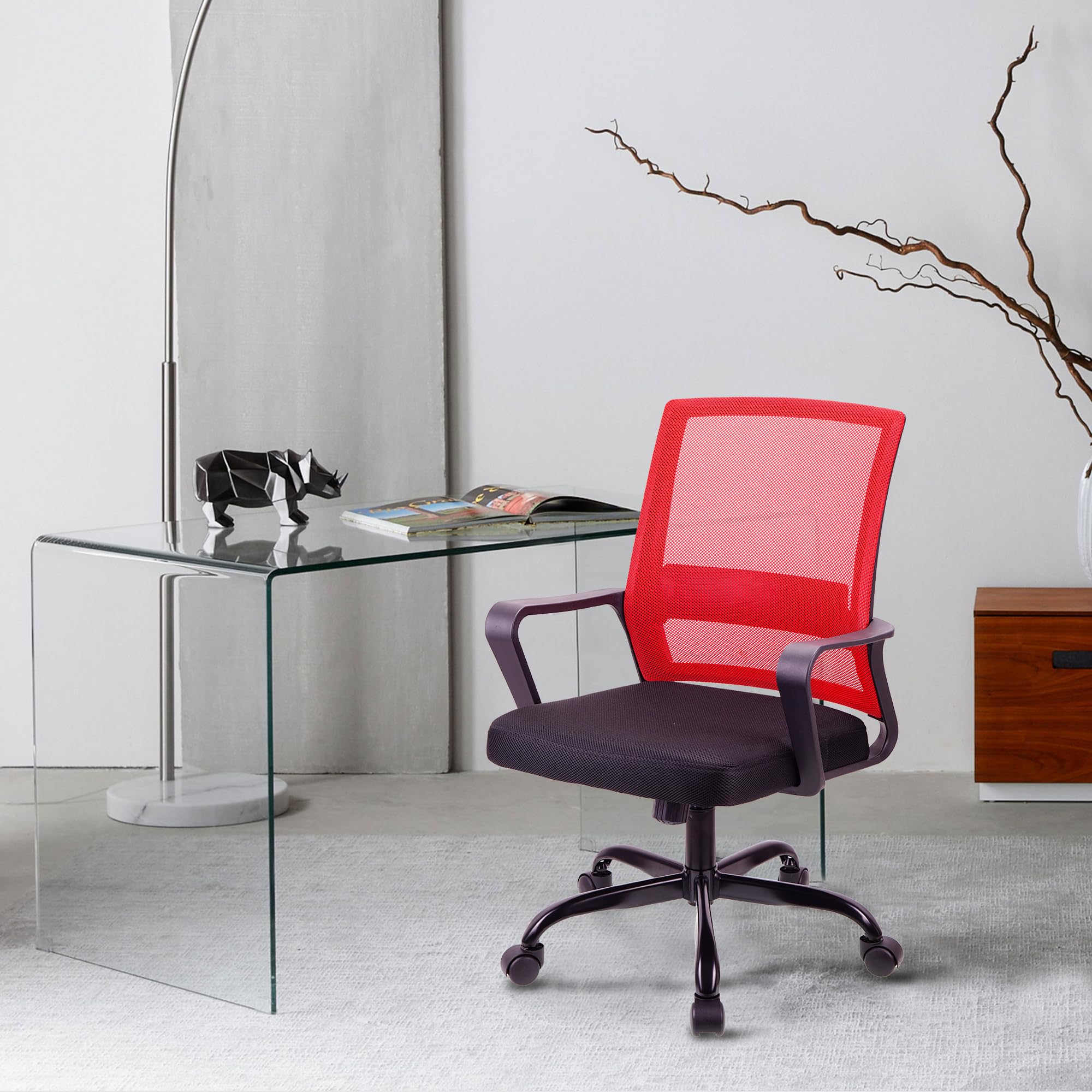 T-THREE.Adjustable office chair, ergonomic mesh swivel seat, with lumbar support, height adjustment, 360° rotation, and tilt function