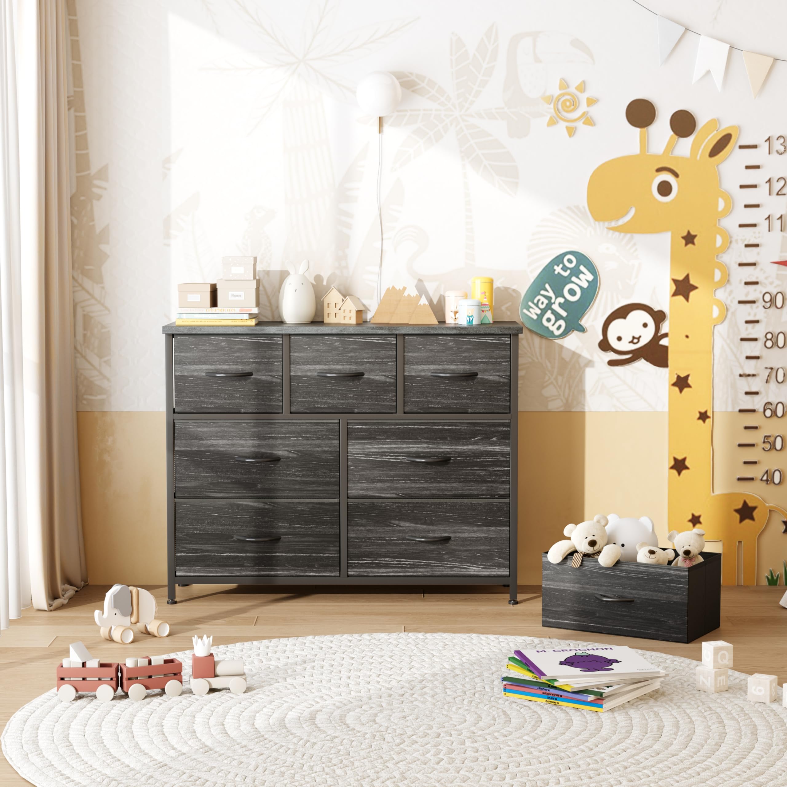 CAIYUN Chest of Drawers for Bedroom with 7 Drawers, Fabric Storage Drawer, Tall White Hallway Storage Unit, Charcoal Black