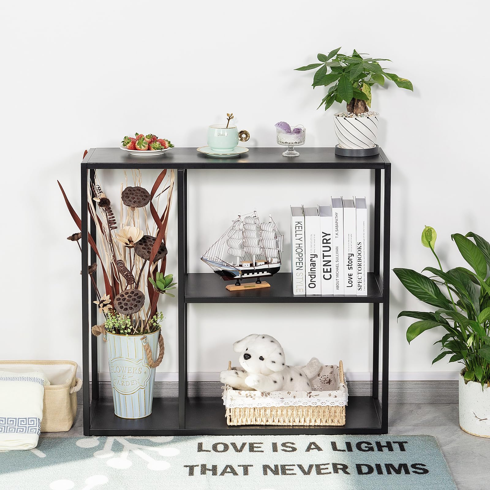 HDANI Console Table,3 Shelf Sofa Table,Thin Entryway Table,Metal Frame Couch Table for Small Spaces,Living Room,Hallway (Black, 80×25×75cm)